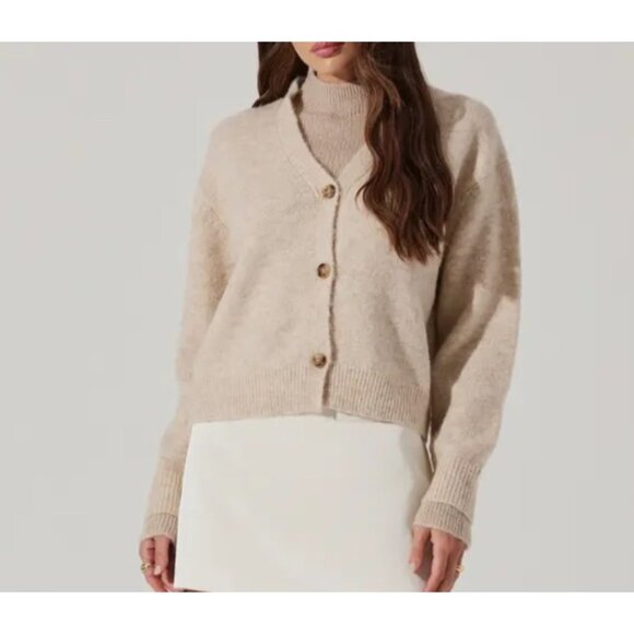 ASTR All in Favor Mixed‎ Stitch cardigan tan wool blend old money sz XL - Picture 1 of 8